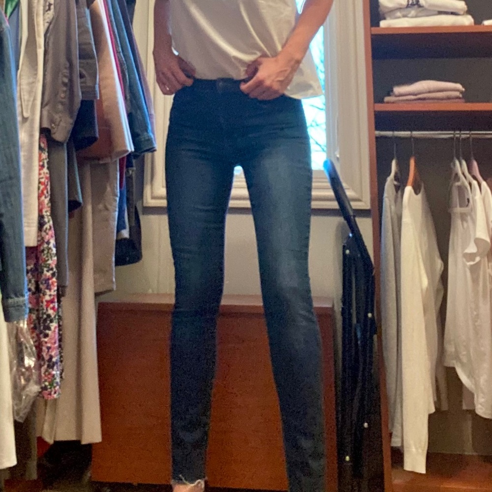 Joe’s Jeans high-waist skinny, unfinished bottom